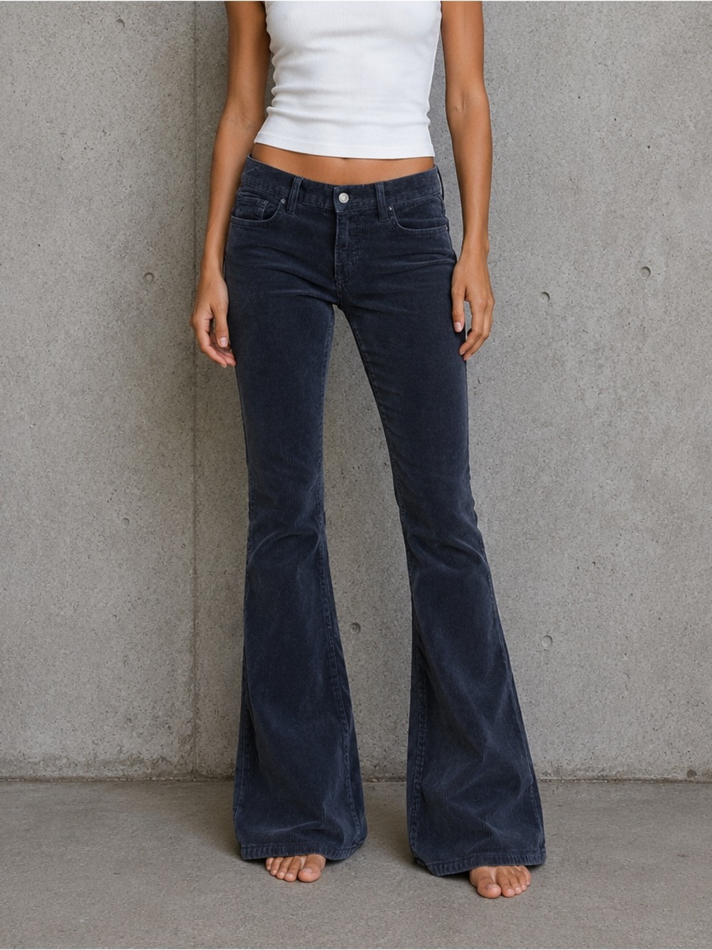John Galt Black Faded Corduroy Flare Pants Size S Y2K Low Rise